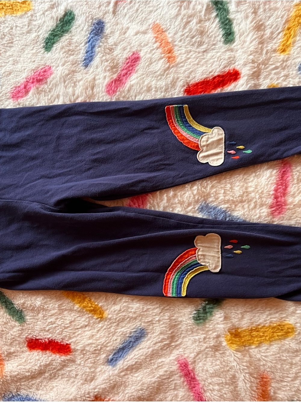 Mini Boden Navy Leggings with Rainbow Cloud Appliques